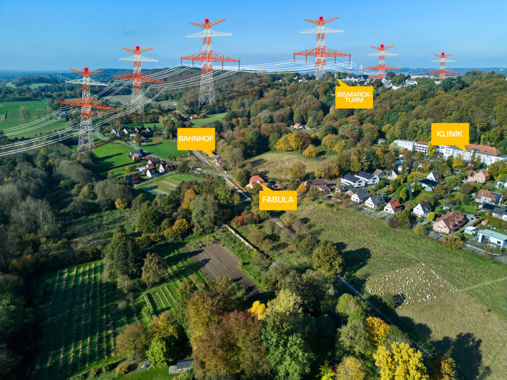 Fotomontage des Teutoburgerwaldes mit der Startstromtrasse aus Sich des Fabula